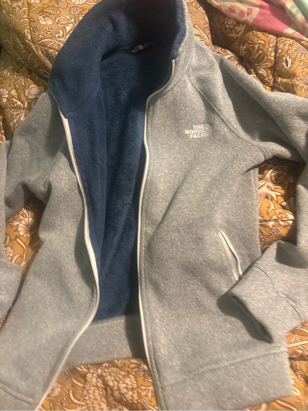 North Face Crescent Raschel Full Zip Jacket Lunar Ice Grey XS Fleece Interior